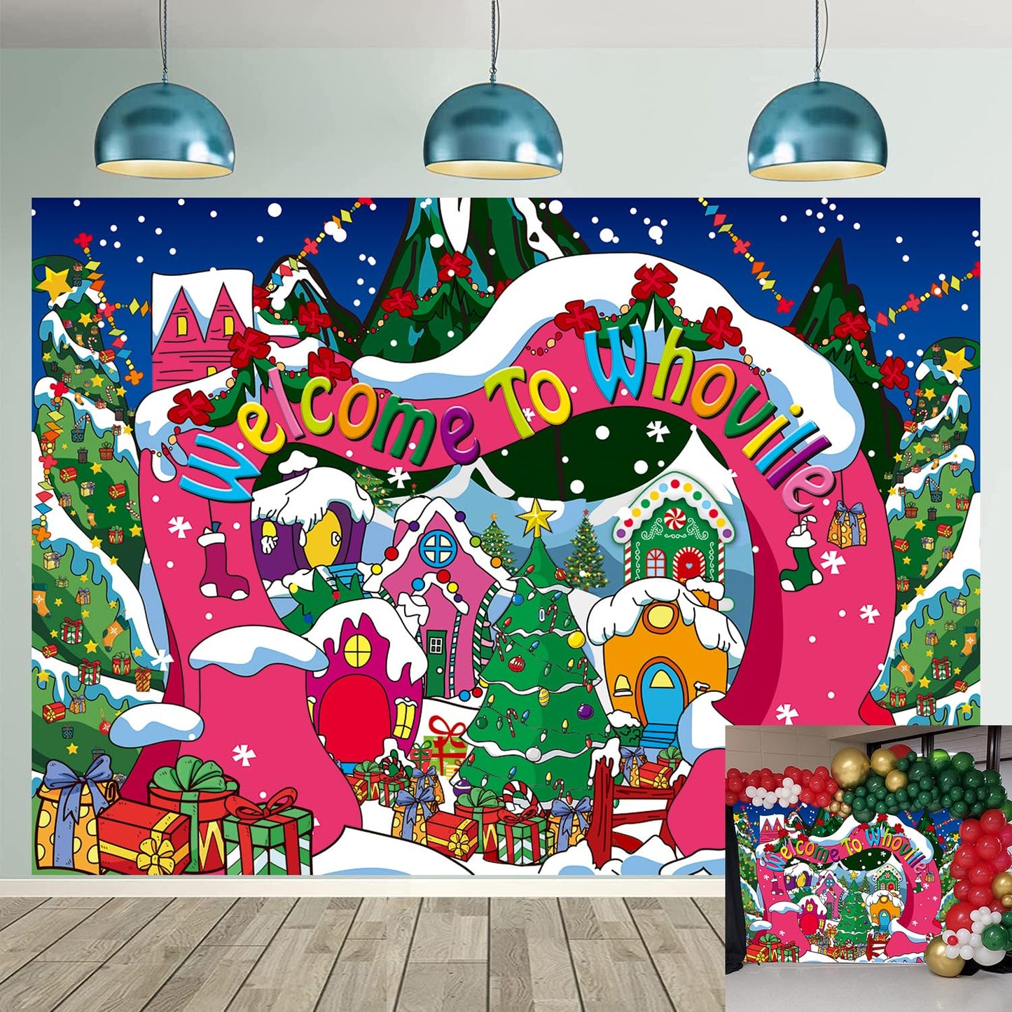 Welcome To Whoville Backdrop 5X3Ft Winter Christmas Village Decoration Background For Kids First Birthday Baby Shower Happy New