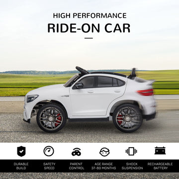 Aosom 12V Ride On Toy Car For Kids With Remote Control, Mercedes Benz Amg Glc63S Coupe, 2 Speed, With Mp3, Electric Light, Horn, Suspension, White