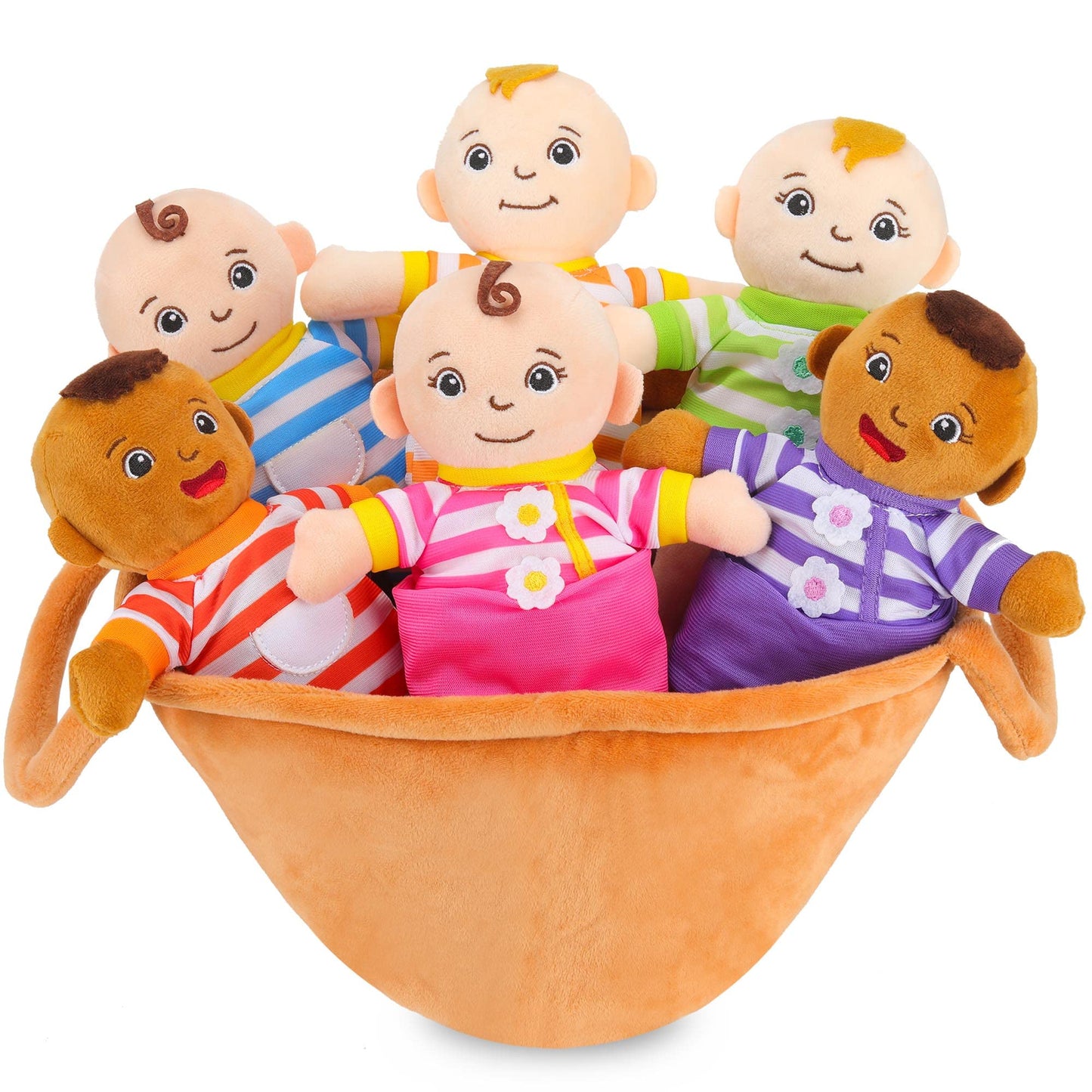 Qpewep Basket Of Babies Plush Dolls, 8' Plush Diversity Baby Dolls- 6 Piece Set Interchangeable Clothes Stuffed Plush Figures For All Ages Easter Gift