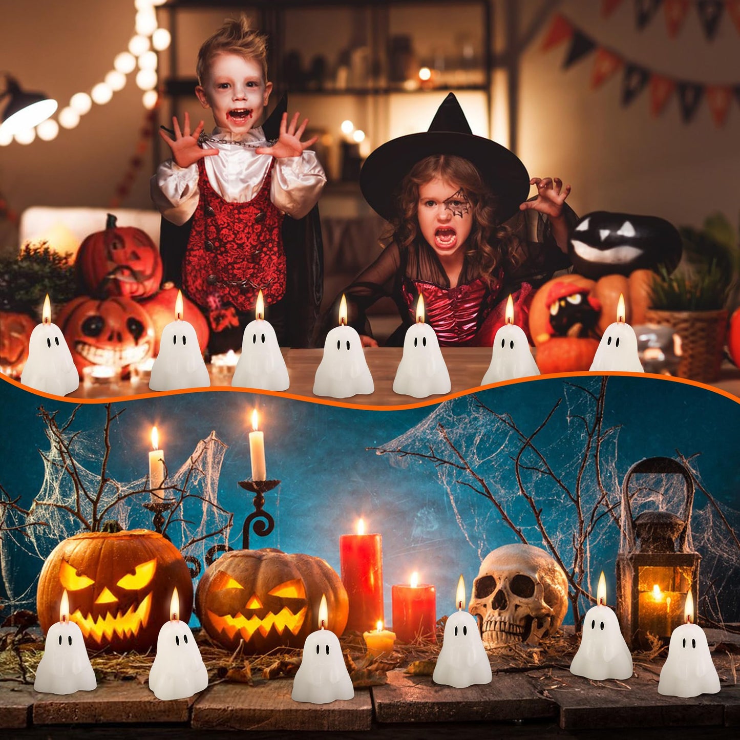 EBaokuup 20 PCS 2 X 1.6 Halloween Ghost Candles, Ghost Shaped Decor Candles, Fun Face Spooky Burning Candle for Halloween Pa