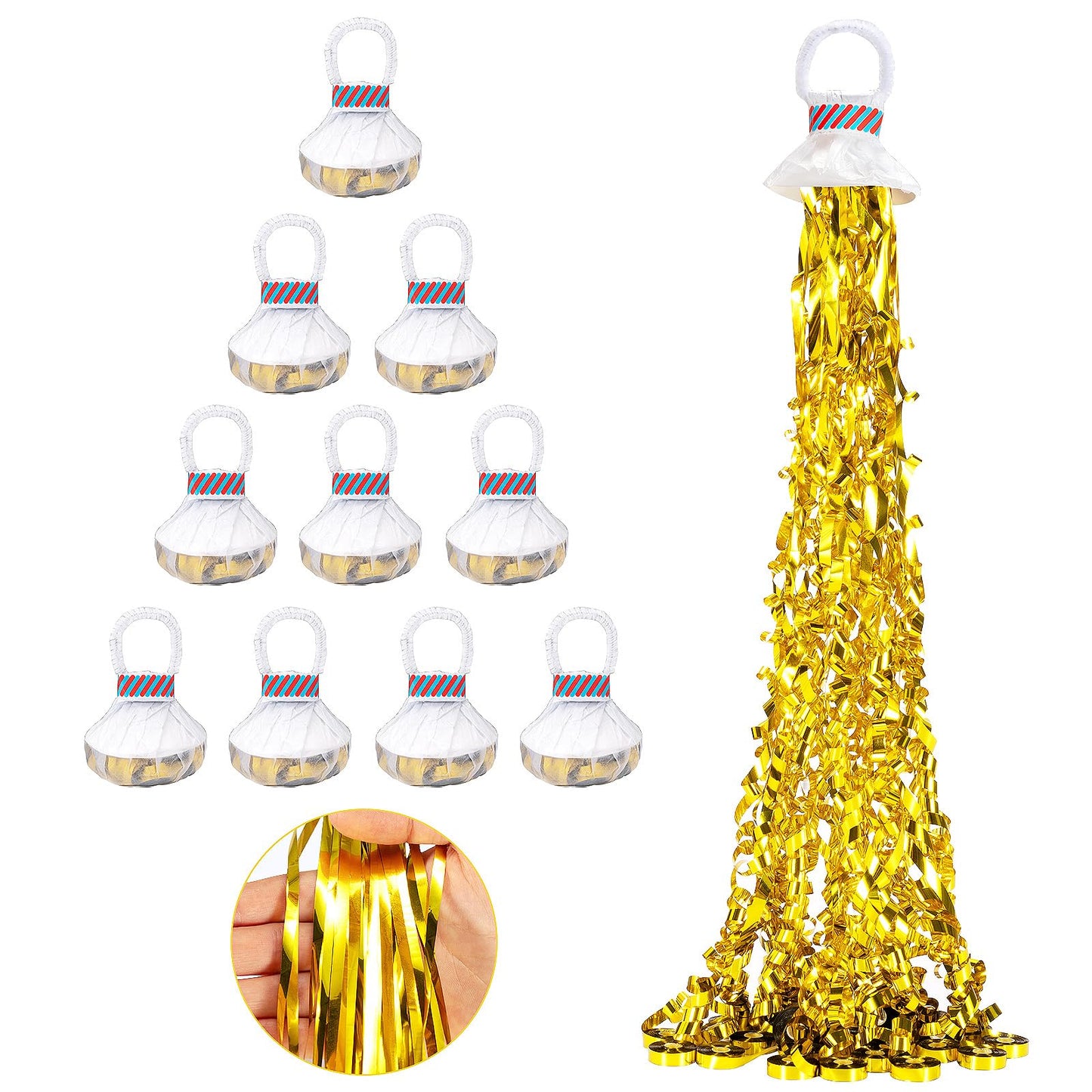 Confetti Poppers, Plastic No Mess Streamers, Party Poppers for Birthday,Wedding,Celebrations,Graduation Party (Shining Gold, 10 
