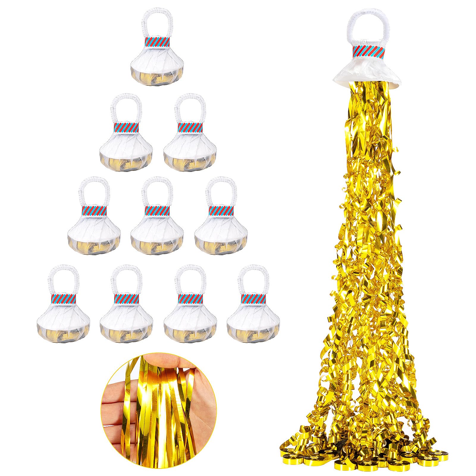 Confetti Poppers, Plastic No Mess Streamers, Party Poppers for Birthday,Wedding,Celebrations,Graduation Party (Shining Gold, 10 