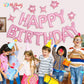 Pink Birthday Banner, 3D Mylar Foil Happy Birthday Balloons, 24Pcs Birthday Party Decorations With 6Pcs Star Balloons For Kids G