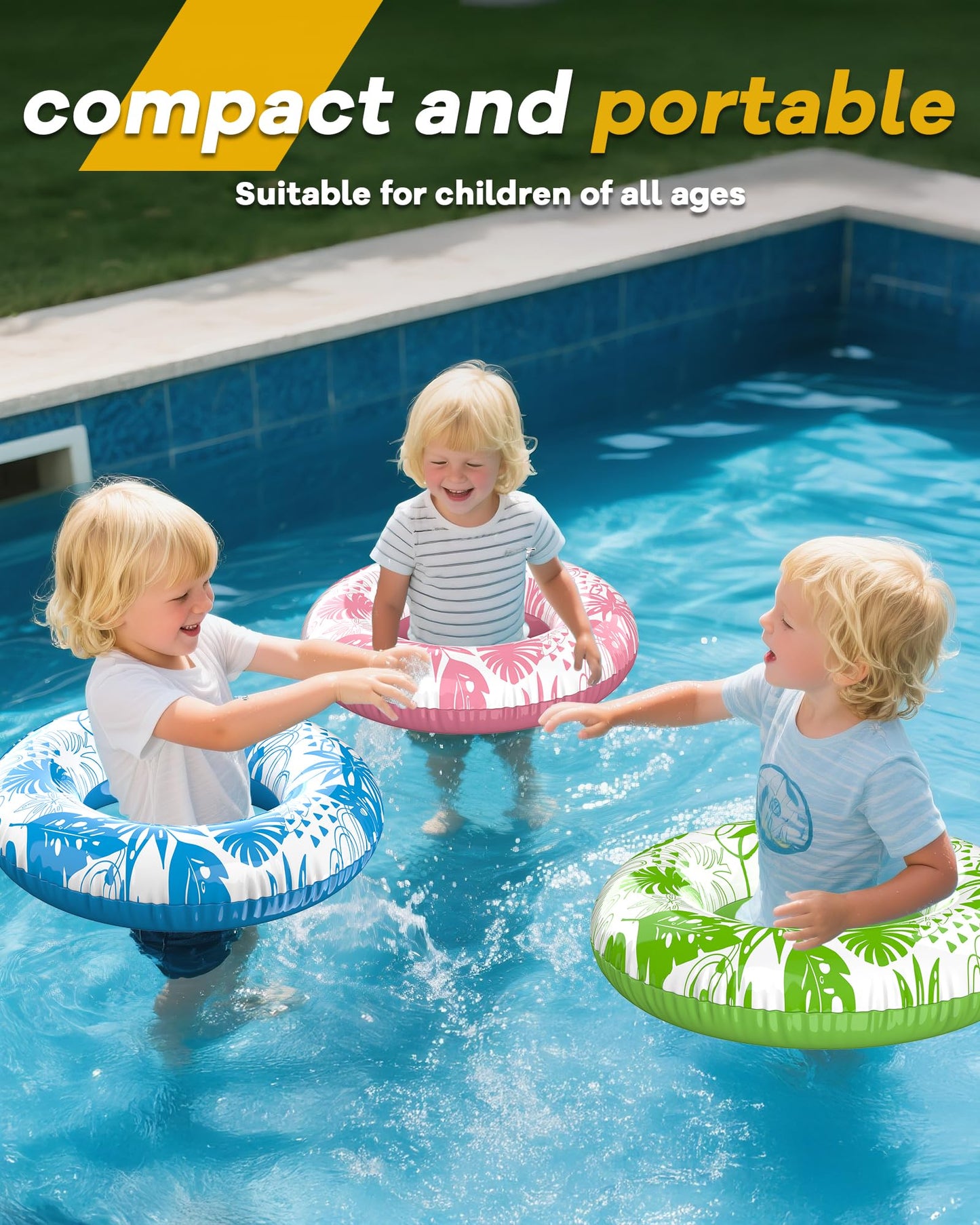 CACSPS Inflatable Pool Float Ring for Kids mature-themeds - 3 Pack 90cm (35) Swimming Tube  Durable Beach & Lake Water Toy (Blue+Pink+Green)
