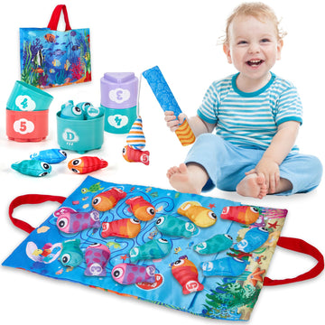 Metyniete Toddler Toys Montessori Toys For 1 2 Year Old Boy Girl Birthday Gift Fabric Fishing Game For Toddlers 1-3 Toys With St