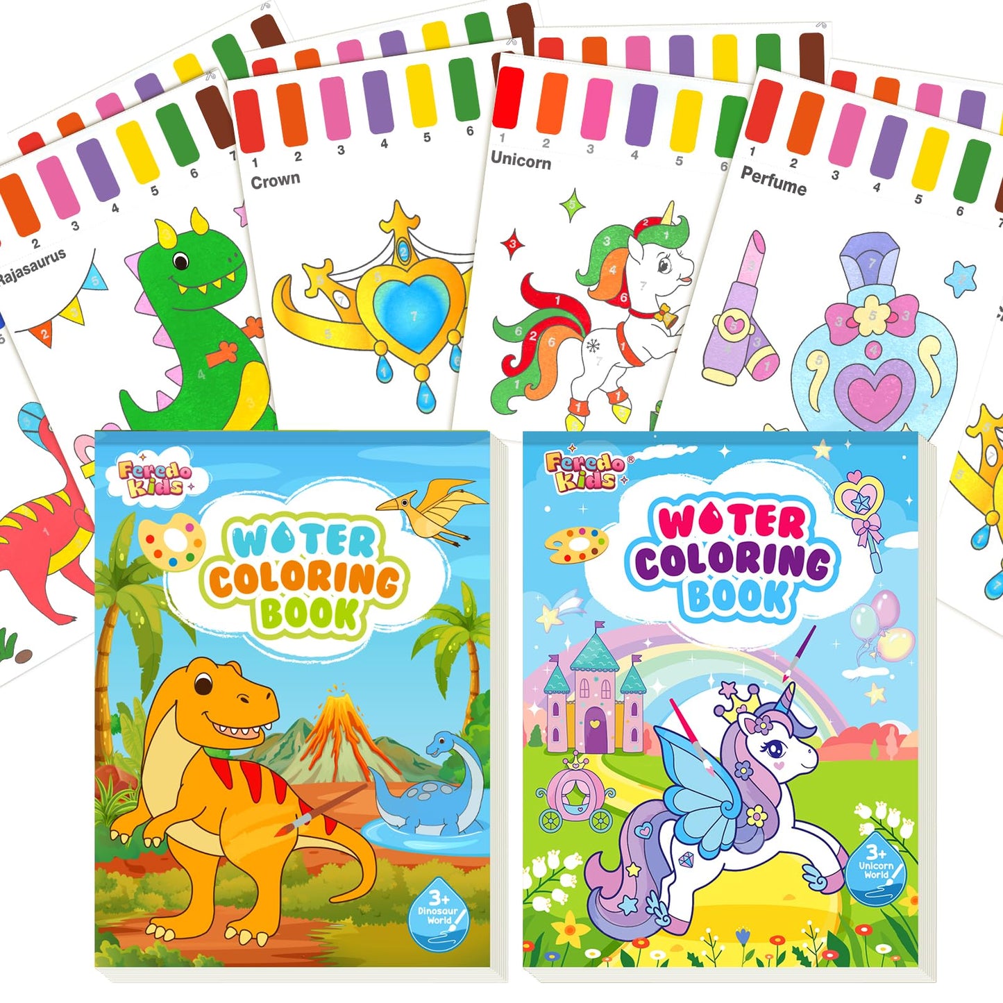 FEREDO KIDS Watercolor Coloring Books for Kids: 2 Pack Arts and Crafts Paint Drawing Paper Kits for Toddlers Boys Girls Ages 4-8