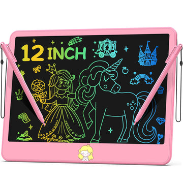Hockvill Lcd Writing Tablet For Kids 12 Inch, Toys For Boys Girls Drawing Pad For 3 4 5 6 7 Year Old Kids Toys, Easter Basket Stuffer For Kids, Toddler Erasable Doodle Board Travel Essentials - Pink