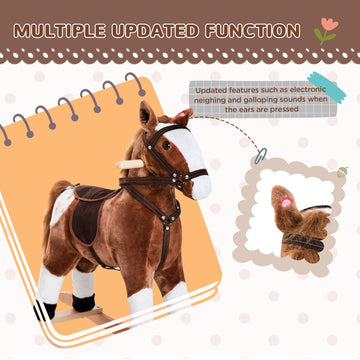Qaba Kids Rocking Horse Plush Ride On Toy Toddler Rocker For Boys Girls Gifts With Realistic Sounds, Brown