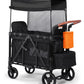 Stroller Wagon with Adjustable Handle Includes Canopy & Organizer, Foldable and Convenient for Storage (Black)
