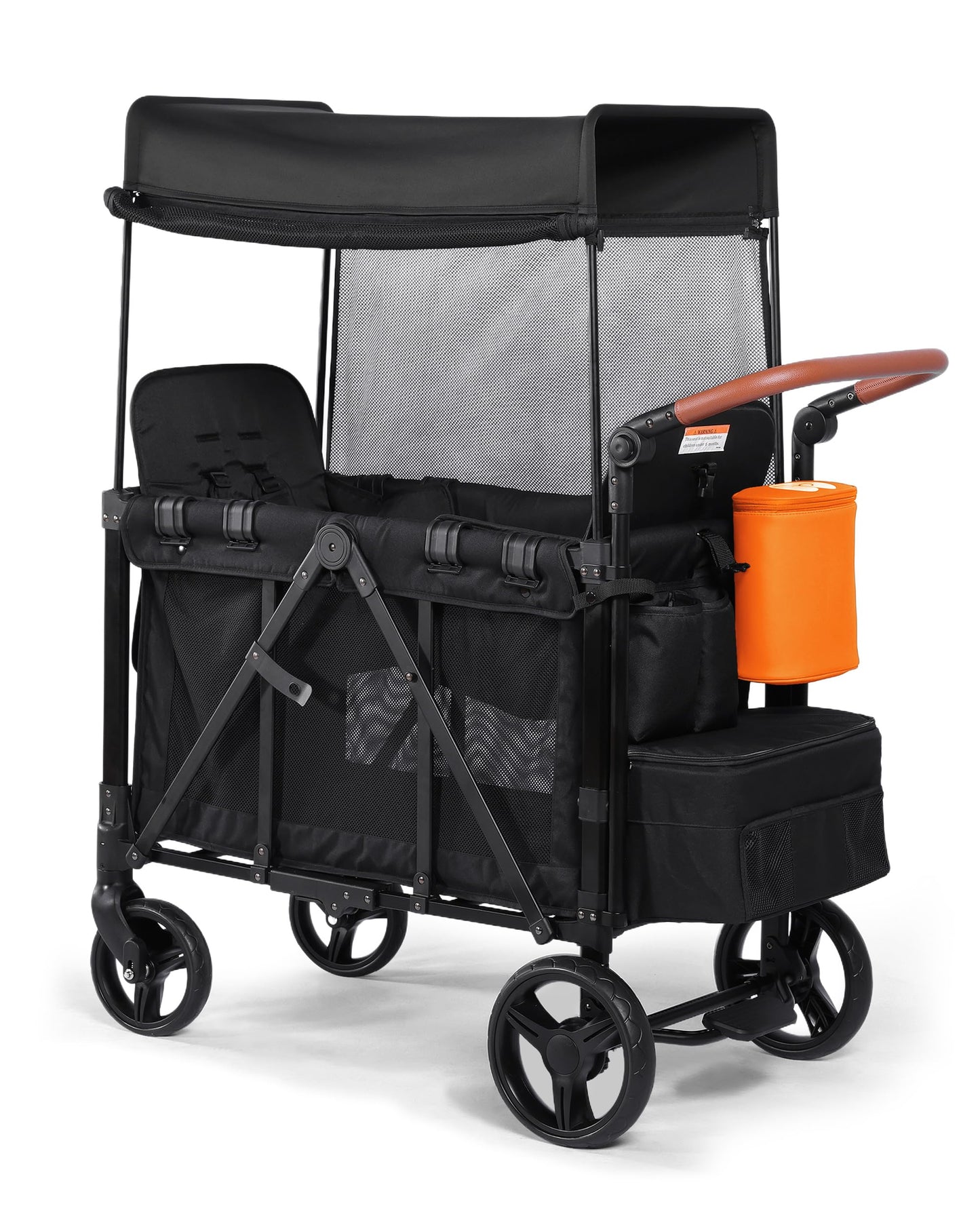 Stroller Wagon with Adjustable Handle Includes Canopy & Organizer, Foldable and Convenient for Storage (Black)