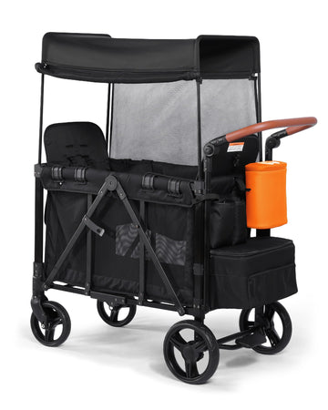 Stroller Wagon with Adjustable Handle Includes Canopy & Organizer, Foldable and Convenient for Storage (Black)