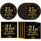 40 Pcs 21St Birthday Decorations Happy Birthday Decorations 21 Years Tableware Table Decorations Black Gold 21St Birthday Plates
