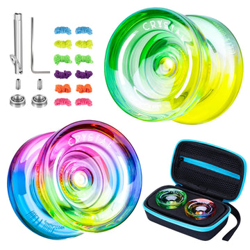 2 Pack of K2 Crystal Responsive YoYo, Plastic Yoyos for Kids Beginner, Dual Purpose Yoyos for Beginners with 12 Yoyo Strings + R