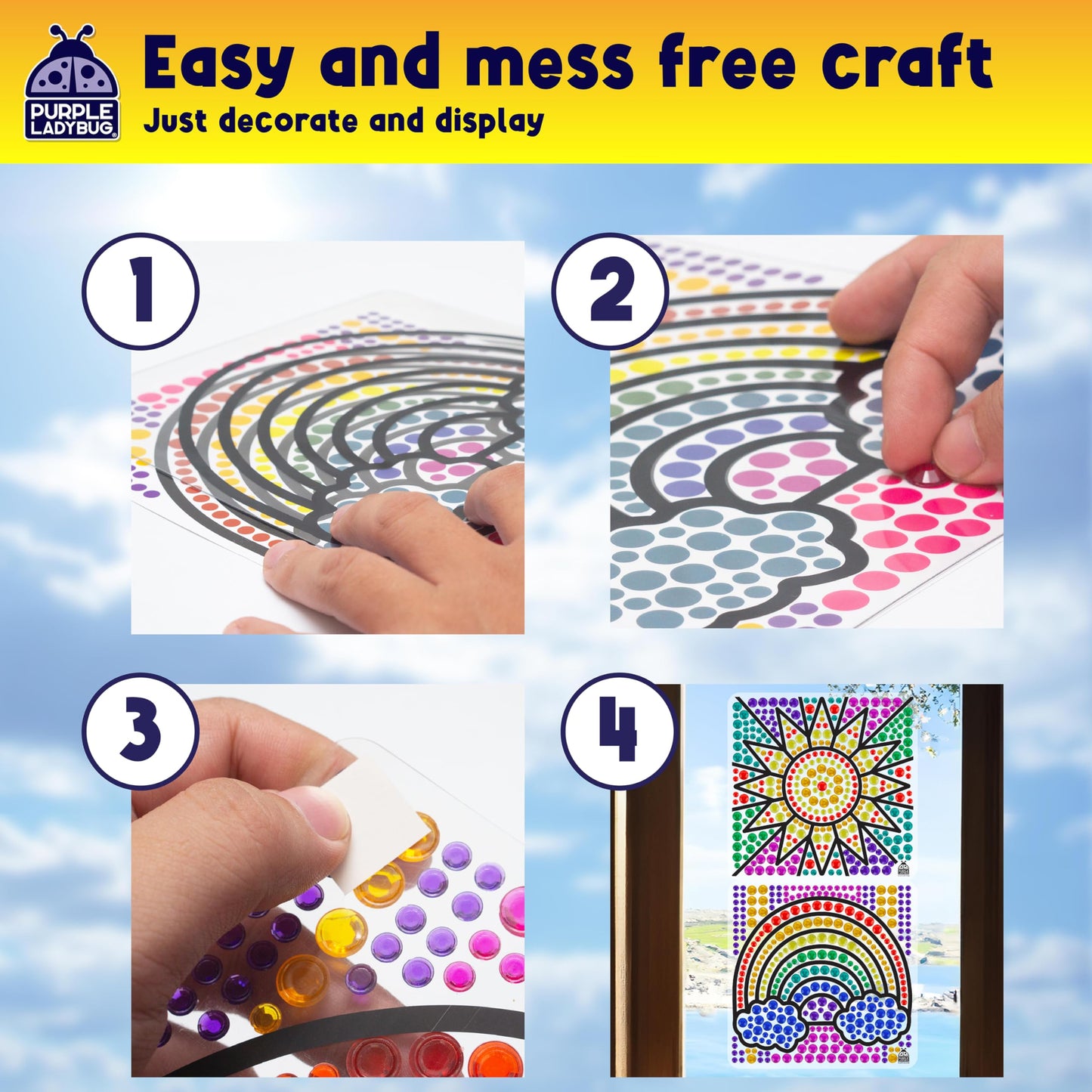 Purple Ladybug Sungemmers Window Gem Art Suncatcher Kits – Easter Gift Basket Stuffers For Kids, Birthday Gifts For Girls & Boys, Crafts For Ages 4-10, Fun Diy Art Kit For Kids 6-12