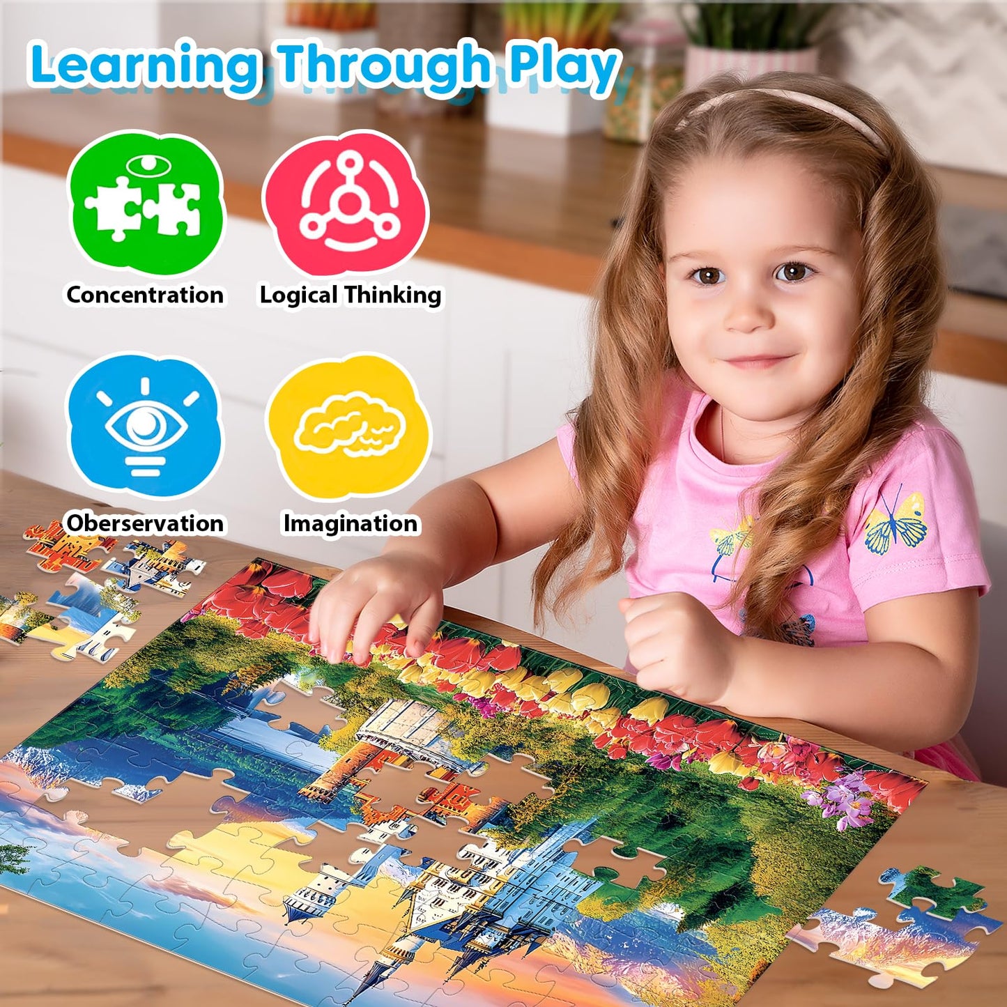 Ciavotie 100 Piece Puzzle World Famous Landscapes Jigsaw Puzzles Large Piece Puzzles for mature-themed Seniors Kids Puzzles for Kids Ages 4-6 6-8 Learning Educational Toys Gifts for Girls Boys 4 Packs