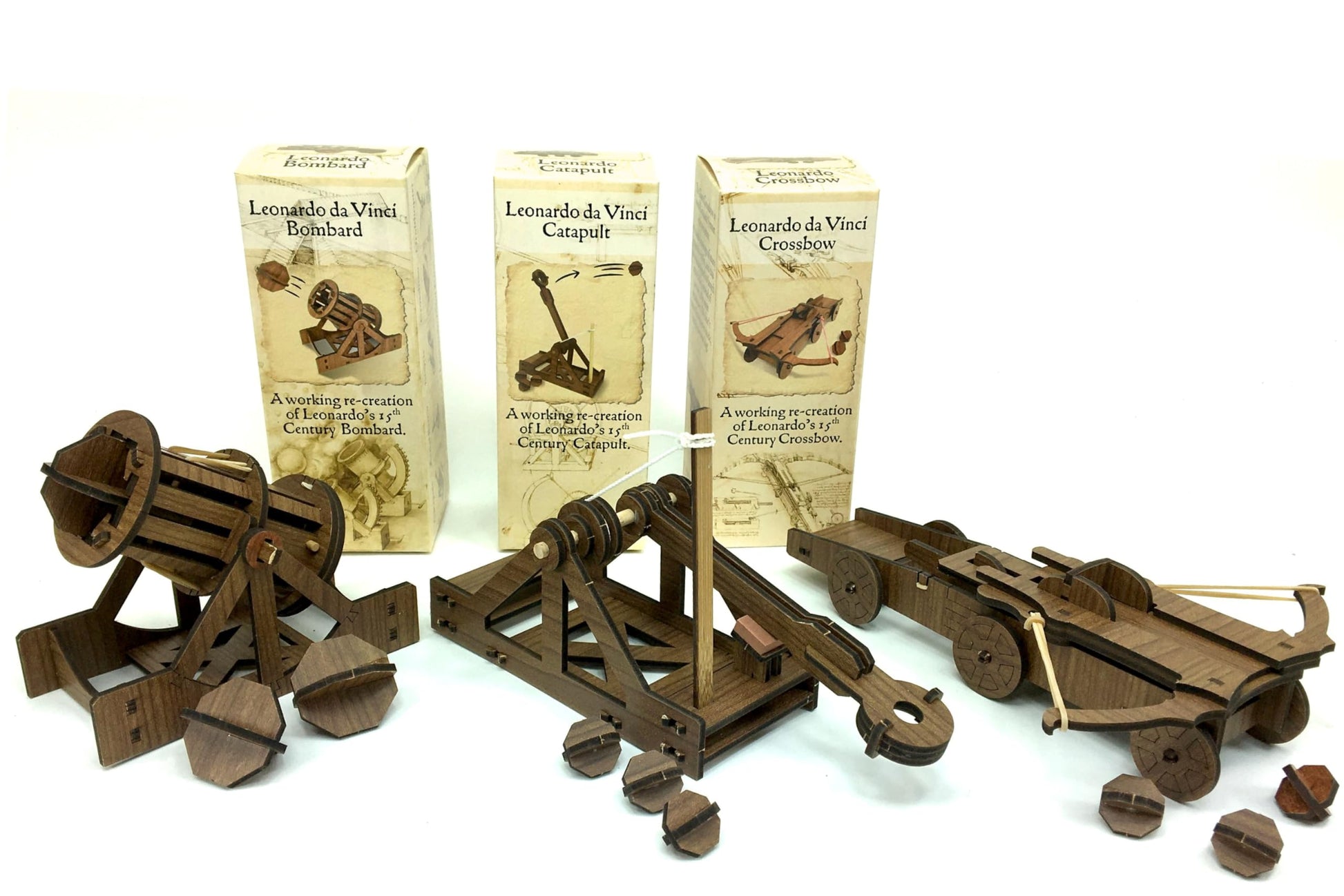PATHFINDERS Leonardo Da Vinci  mini model kits catapult crossbow ard set of 3 Engineering kits Educational Toys for Kids Science kit for Kids Age 8-10 10-12 stem Projects Wood Building Kits