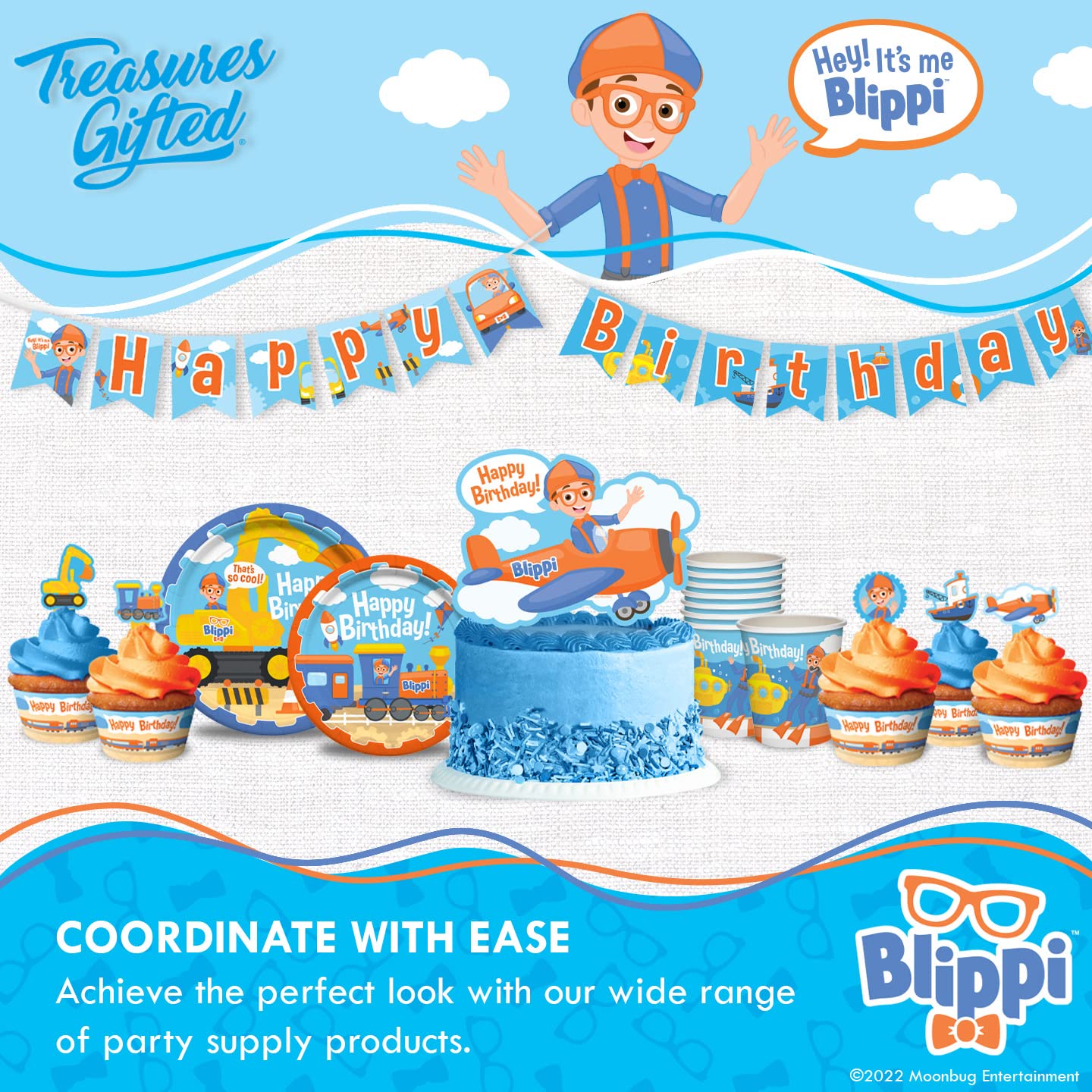 Treasures Gifted Officially Licensed Blippi Birthday Party Supplies - Pack of 2 - Blippi Tablecloth 54in x 108in - Blippi Party