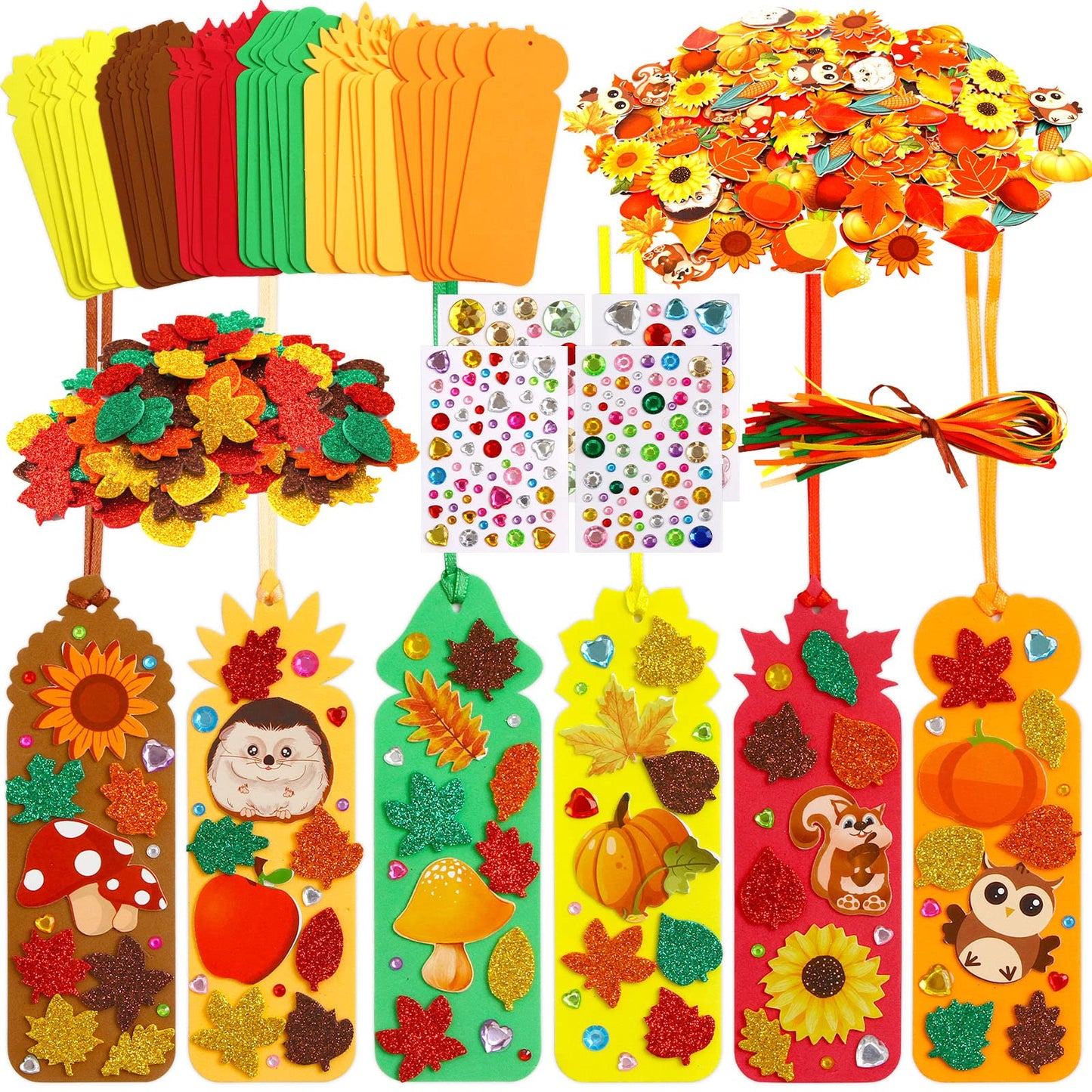Fall Bookmark Craft Kits Thanksgiving Foam Crafts for Kids Leaf Foam Stickers Autumn Classroom Activities 36 Sets