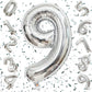 Flyloons 9 number Silver Foil Balloon 16 inch Size Birthday Decoration Items | 9th Year Balloons | Nine