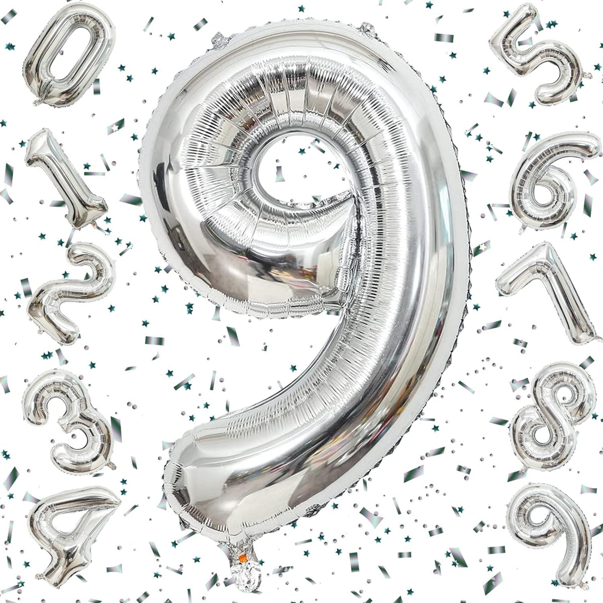 Flyloons 9 number Silver Foil Balloon 16 inch Size Birthday Decoration Items | 9th Year Balloons | Nine
