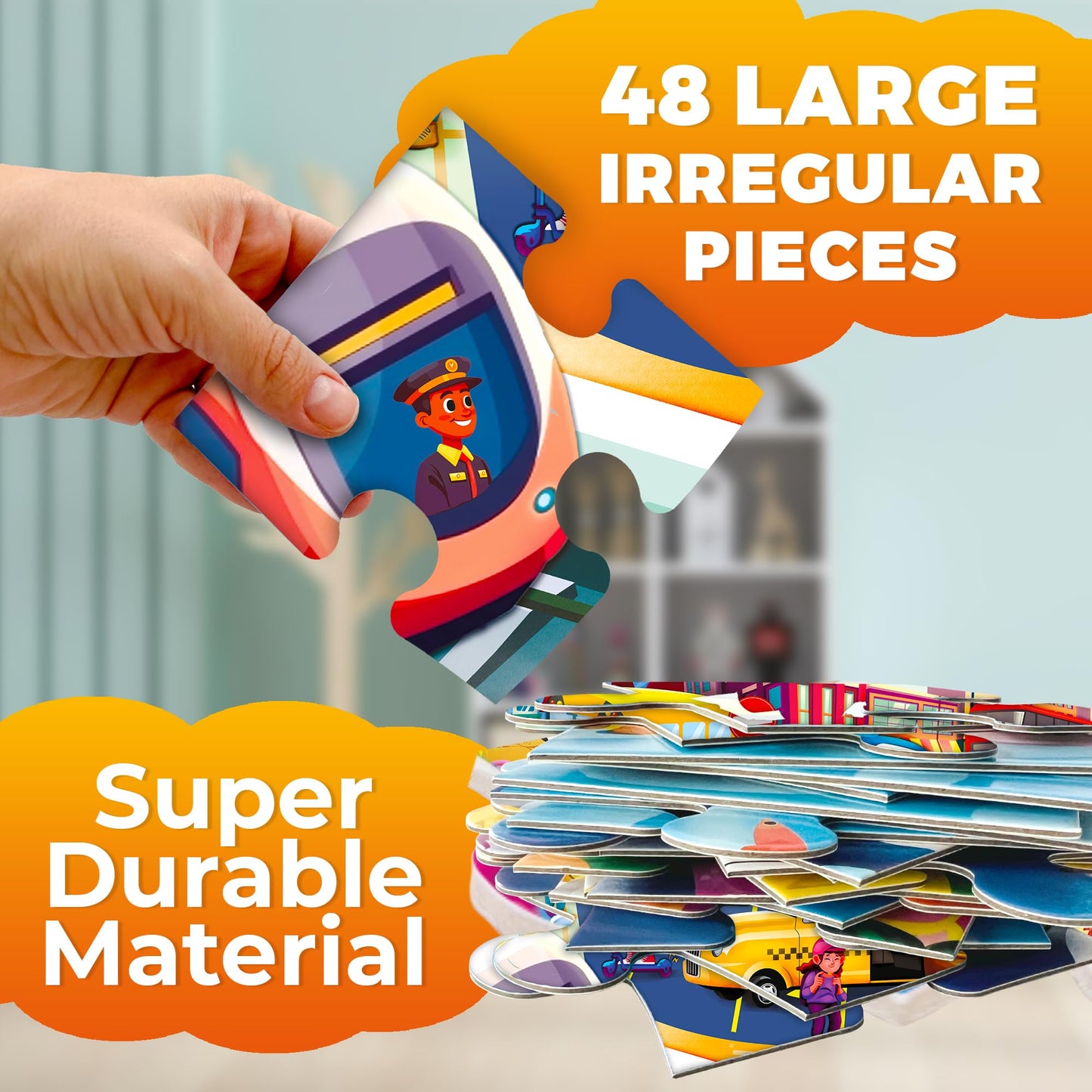 QUOKKA Giant Floor Puzzle for Kids Ages 4-6 - 2x3 Feet Extra-Thick 48 Pieces Toddler Puzzle Ages 3-5 - City Cars Educational Activity for Boys Girls - enhanced Box with Sturdy Handle & Magnetic Closure