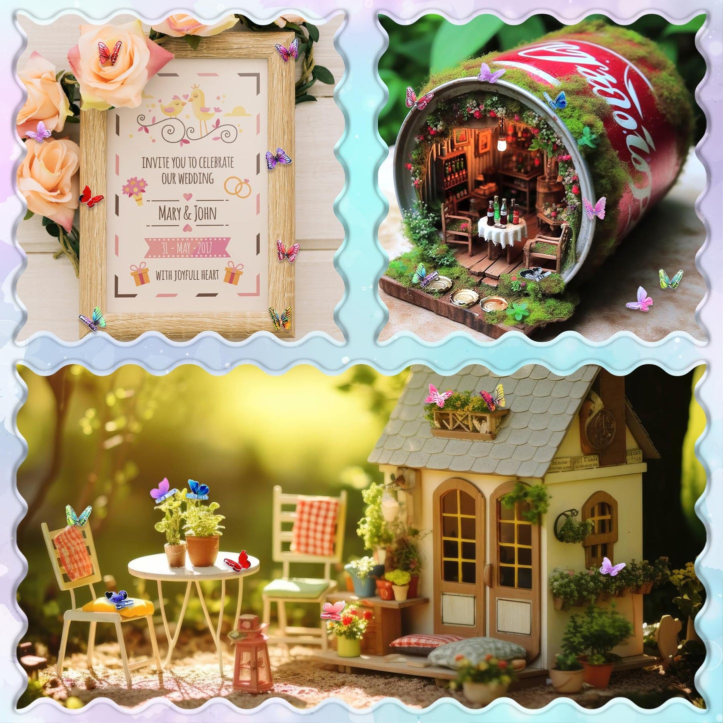 Yuronam 70 Pcs Mini Butterflies Tiny Resin Butterflies Miniature Ornaments For Fairy Garden Dollhouse Micro Landscape Decoration