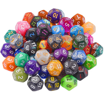 AUSTOR 56 Pieces 12 Sided Dice Set Mix Color D12 Dice Polyhedral Dice Assortment with a Black Velvet Storage Bag for DND RPG MTG