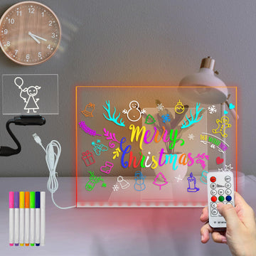 Masshomi 15 * 11 inch 7 Color Change LED Glowing Message Acrylic Writing Board dimming Remote Control Timer Plug in 7 Color Mark