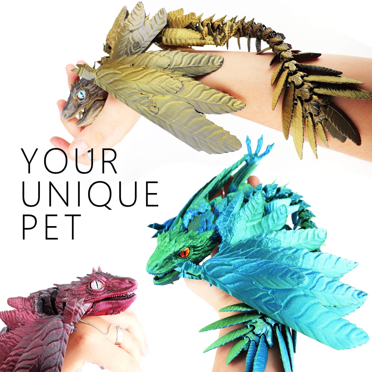 ACOCOFE 3D Printed Dragon Feathered Wyvern Toy, 16 inch Large Fidget Articulated Dragon with Wings, Large Desktop Pet 3D Printed