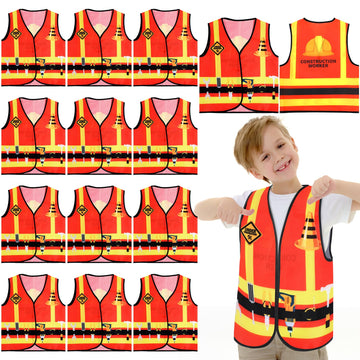Panitay 12 Pcs Kids Community Helper Dress Up Vest Career Cosplay Cloth Toddlers Occupation Role Play Costume Supplies (Construc