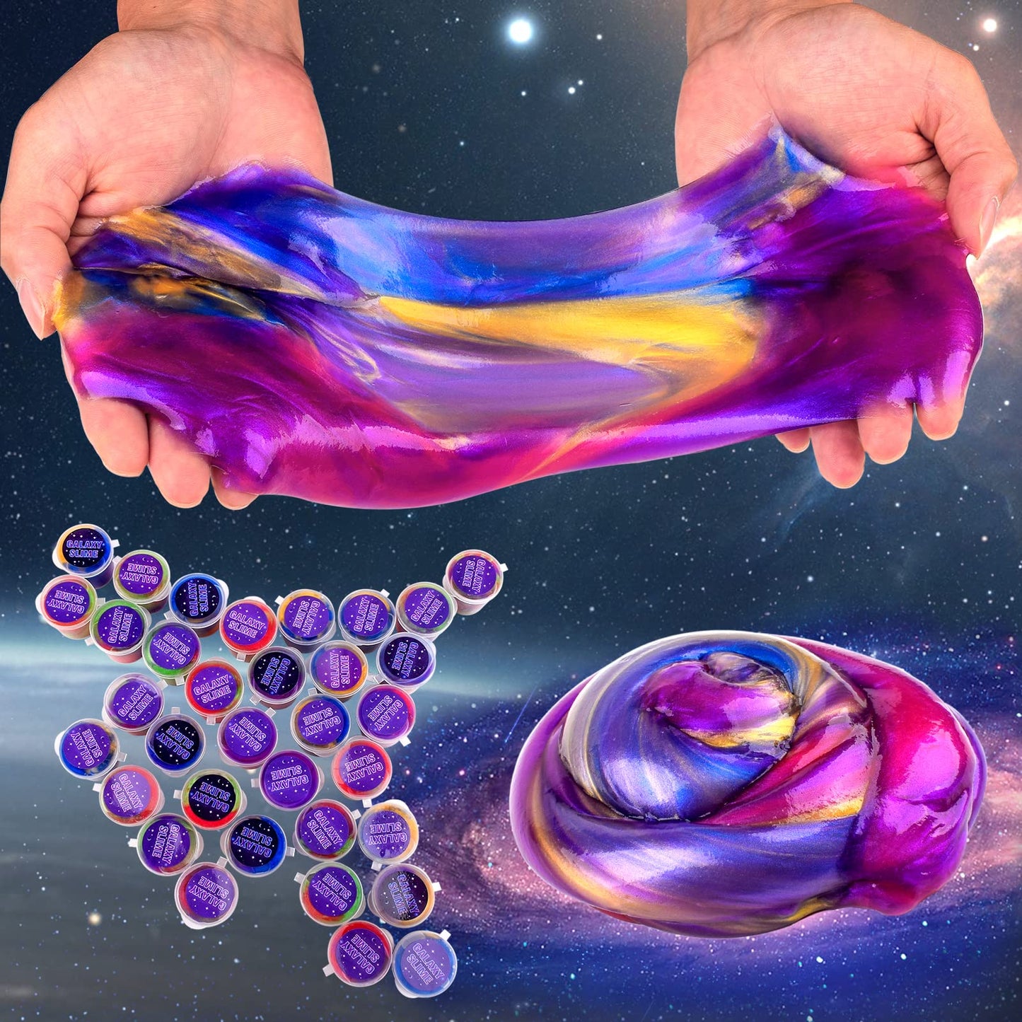 Galaxy Slime Kit 40 Pack, Mini Putty Slime Easter Party Favor For Kids Girls Boys, Soft, Stretchy&Non-Sticky, Stress Relief Colo