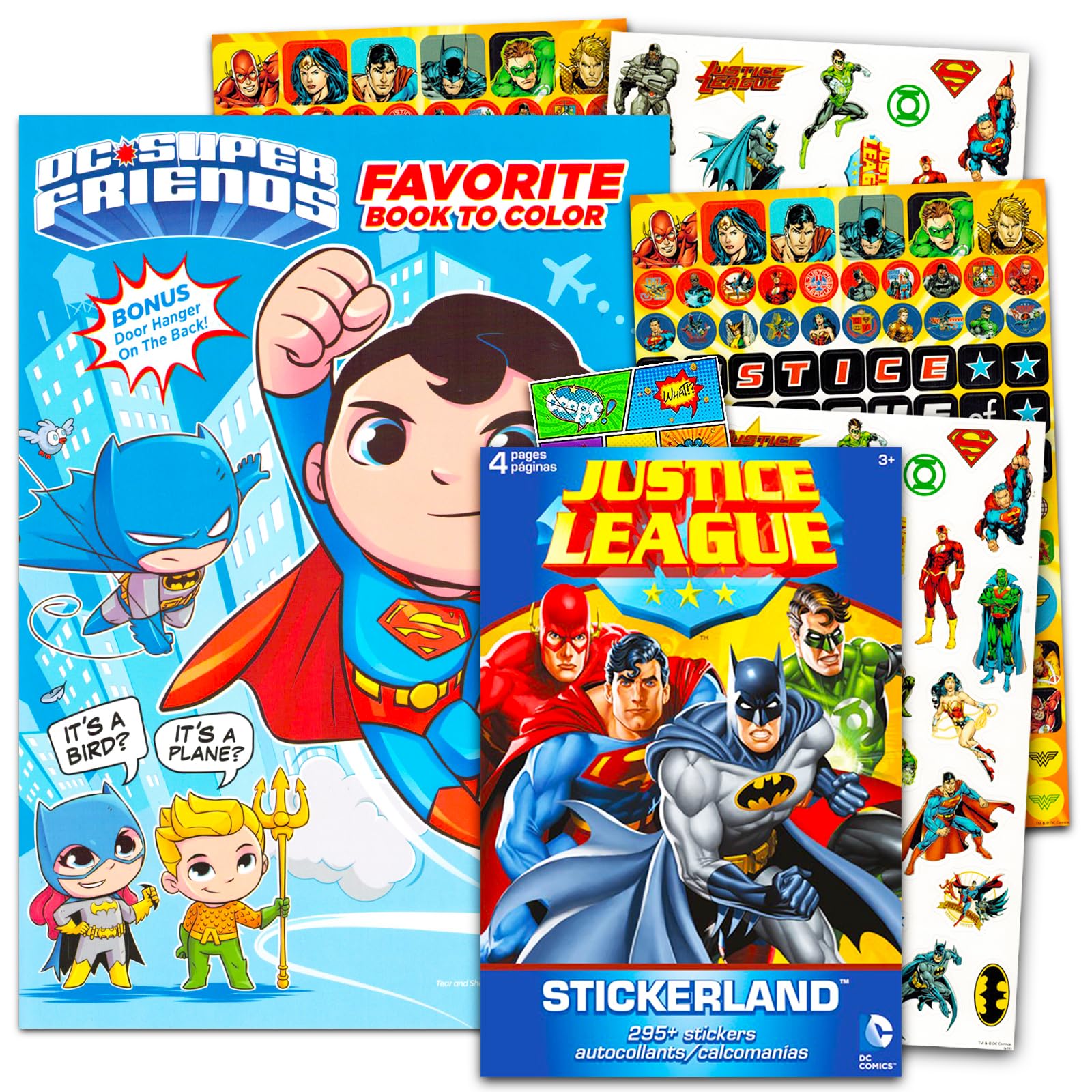 DC Justice League Coloring Book Bundle with Over 295 Stickers Specialty Separately Licensed GWW Reward Sticker ~ Batman Superman