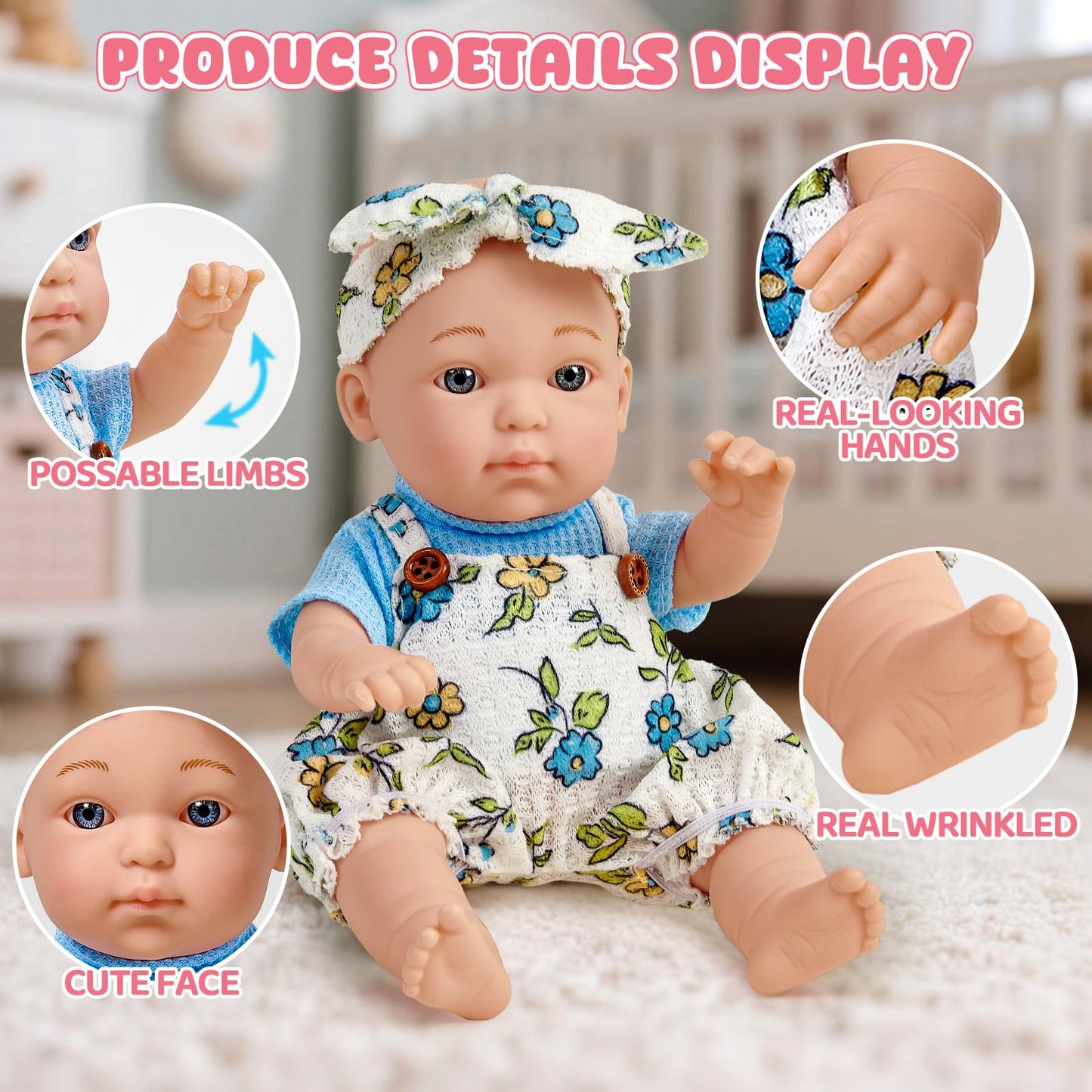 Cleboen Baby Doll Accessories Set For Girls, 9'' Baby Doll With 2 Sets Clothes Doll Walker Feeding Bottle Pacifier Diaper Blanke