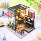 Spilay Dollhouse Miniature with Furniture DIY Wooden Crafts Doll House Mini Handmade Kit with Dust Cover and Music 1:24 Scale Creative Room Idea Gift for mature-themed (Afternoon Cafe with Dust Cover)