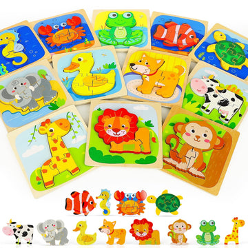 Toy Life Wooden Toddler Puzzles For 1-3, Montessori Toys For 1 2 3 Year Old, Animals Puzzles For Toddlers 2-4, Kids Wood Puzzle