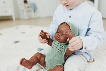 Miniland Clothes For Dolls 15 3/4'' Knitted Outfit Overall & Beanie Hat - Eco, Made In Spain, Quality, Role Play, Educational