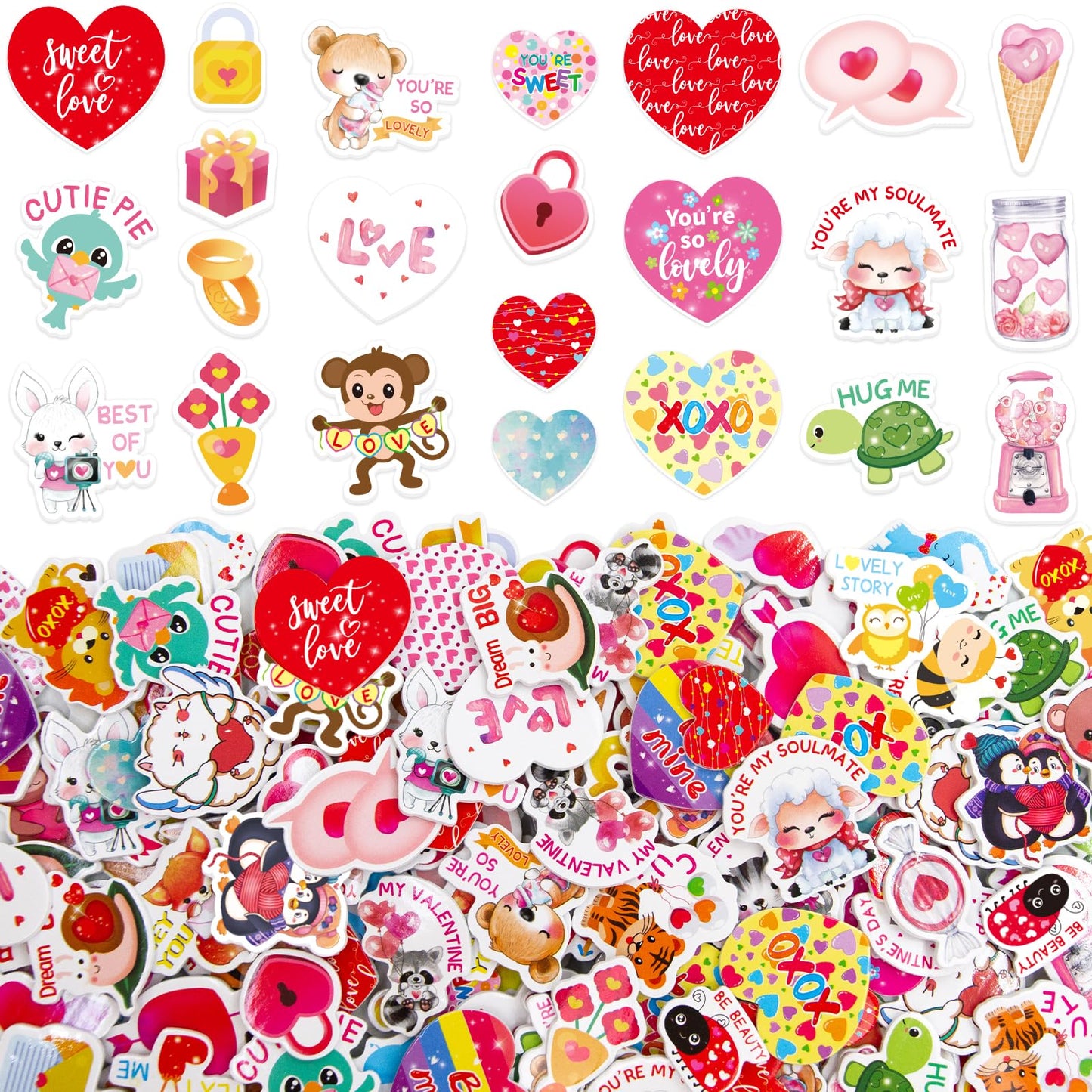 Valentines Day Foam Stickers Heart Shaped Dessert Craft Sticker for Scrapbook Party Decoration 200Pcs
