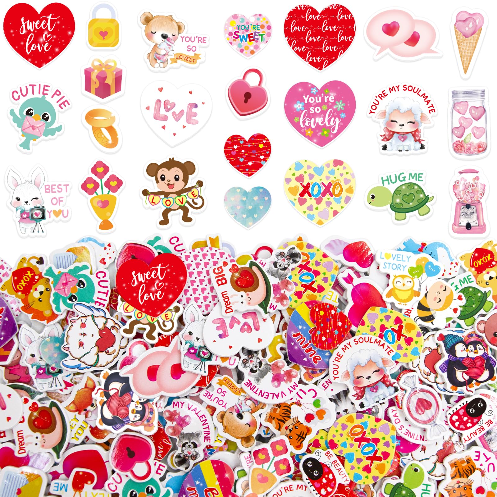 Valentines Day Foam Stickers Heart Shaped Dessert Craft Sticker for Scrapbook Party Decoration 200Pcs