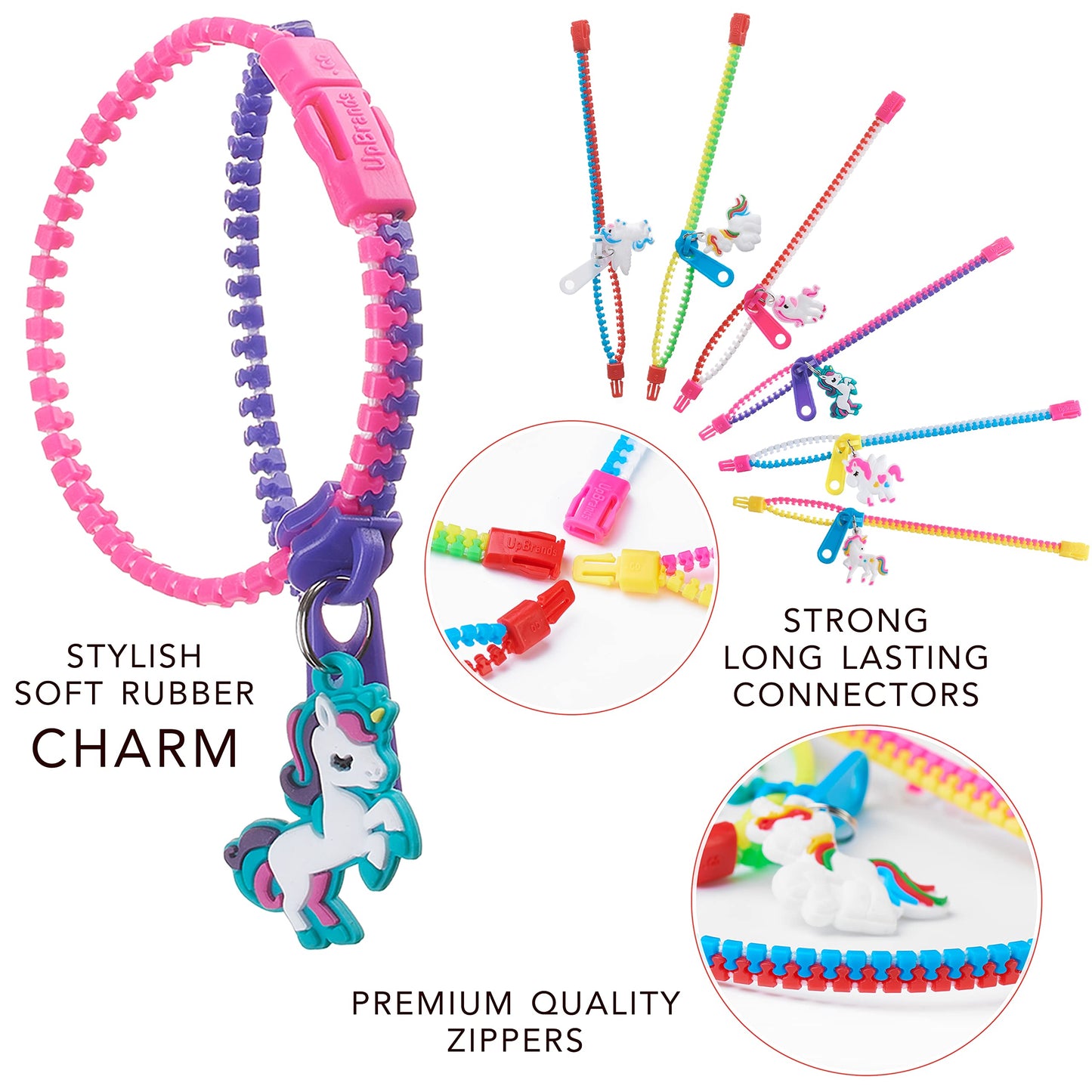 UpBrands Unicorn Zipper Bracelets Bulk Set - Party Kit for Kids, Goodie Bags, Piata Filler, Fidget Friendship Bracelets for Vale