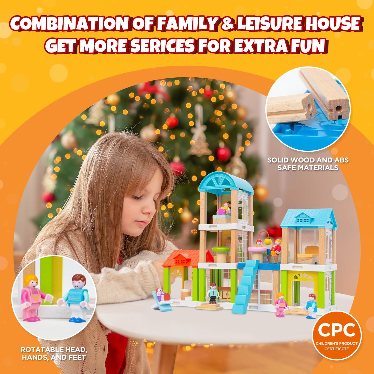 42-Piece Small Wooden Dollhouse Set, 4-Room Family Toy House With 4 Movable Dolls, Diy Doll House Furniture Accessories, Birthday For Kids Ages 3-8 (12.24' L X 4.06' W X 9.44' H)