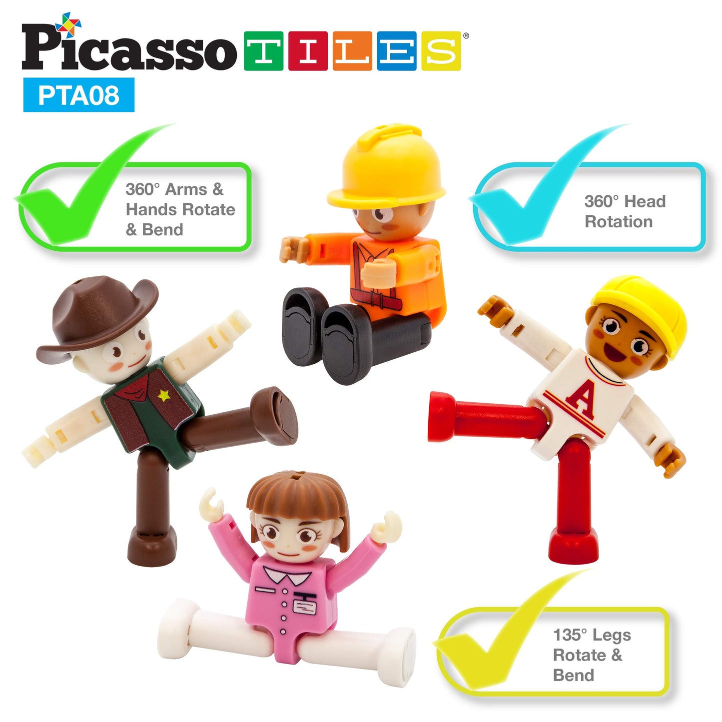 PicassoTiles 16-Piece Magnetic Building Block Set - Multicolored STEM Toys, Durable Polycarbonate, Model PTA08