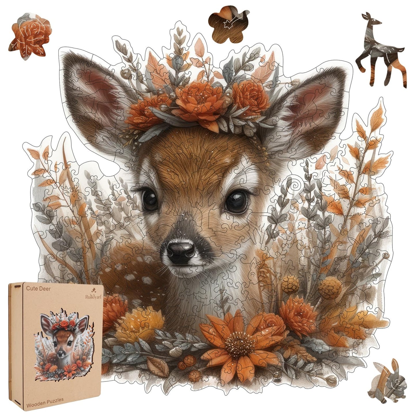 Ruikiyart Wooden Puzzles for mature-themeds Cute Deer Wooden Jigsaw Puzzles 500Pcs Unique Animal Shape mature-themed Puzzles Fabulous Gift for Kids and mature-themeds on Birthday Thanksgiving Christmas 16.7x16.9 Inches