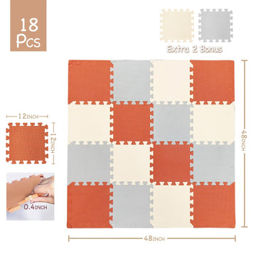 TCBunny Kids Soft EVA Foam Jigsaw Puzzle Play Mat, 18 Interlocking Tiles and Edges Baby Play Mat, for Kids Gym, Nursery, Playroo