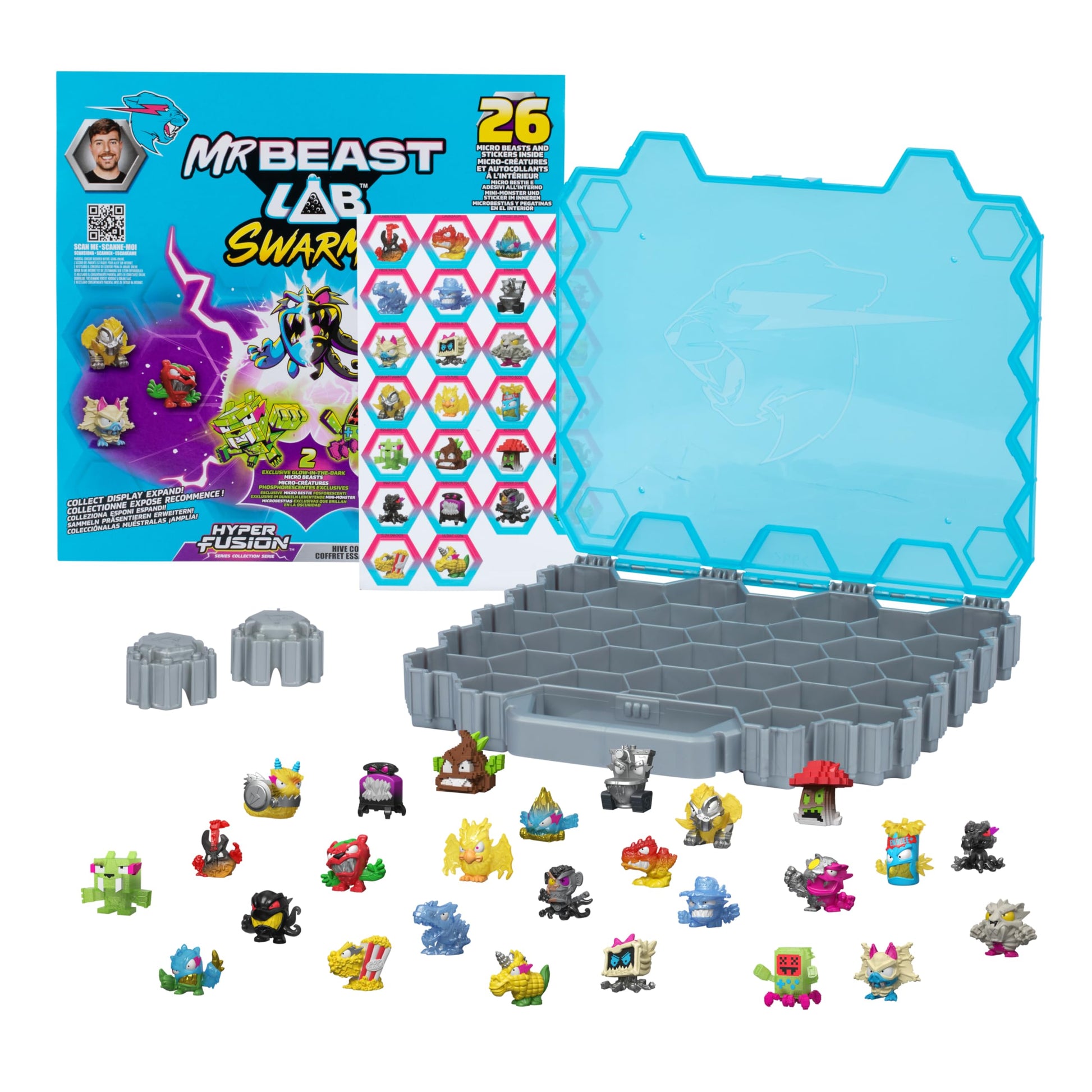 MRBEAST LAB MrBeast Hive Collector Pack Holds 70+ Micro Beasts  with 26 Micro Beasts Including 2 limited availability Glow-in-The-Dark Swarms  26 Stickers and 2 Fusion Caps to Continue to Build Out Your Own