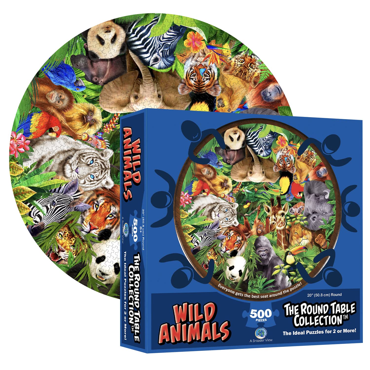 A Broader View Wild Animals Round Table Puzzle - 500 Pieces, Jigsaw Puzzles For Adults & Kids, Suitable For Groups Of 2 Or More,
