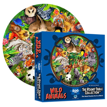 A Broader View Wild Animals Round Table Puzzle - 500 Pieces, Jigsaw Puzzles For Adults & Kids, Suitable For Groups Of 2 Or More,