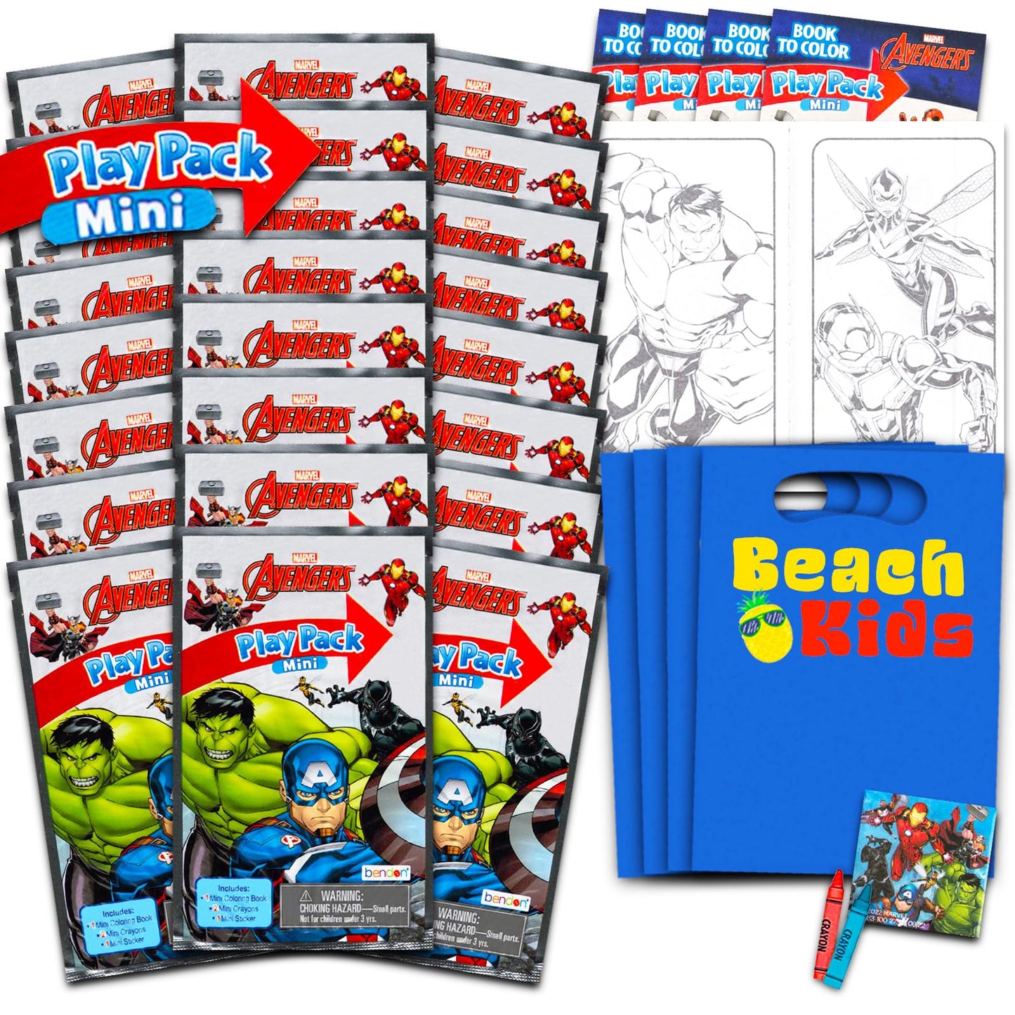 Marvel Avengers Mini Party Favors Set - Bundle with 24 Mini Grab n Go Play Packs with Coloring Pages, Stickers, More | Avengers 