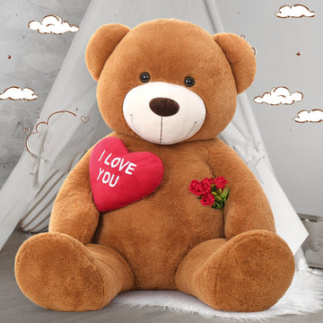 Maogolan Giant Teddy - I Love You Red Heart Big Dark Brown Stuffed Animal - Huge Valentines Teddy For Gf,Bf,Wife,Gift - Annivers