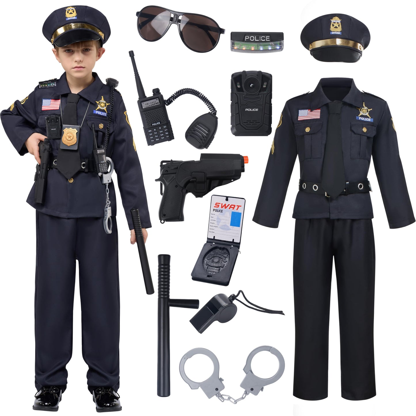 Spooktacular Creations Halloween Police Costume for Kids, Black, Medium (8-10 yrs), Polyester, Toddler RolePlay Outfit