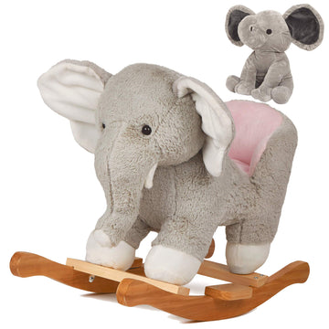 Specialyou Baby Rocking Horse Wooden Rockers With Seat Elephant Rocking Horse Ride Plush Stuffed Animals Toy -Set Of 2, Boy Girl Kids Ride On Toys For 10 Months To 3 Years Old, 25' Lx10 Wx16 H, Gray